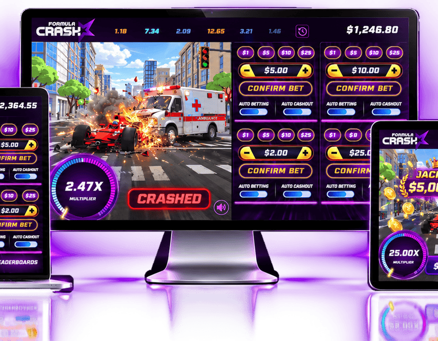 Formula Crash crash game on desktop and tablet screens